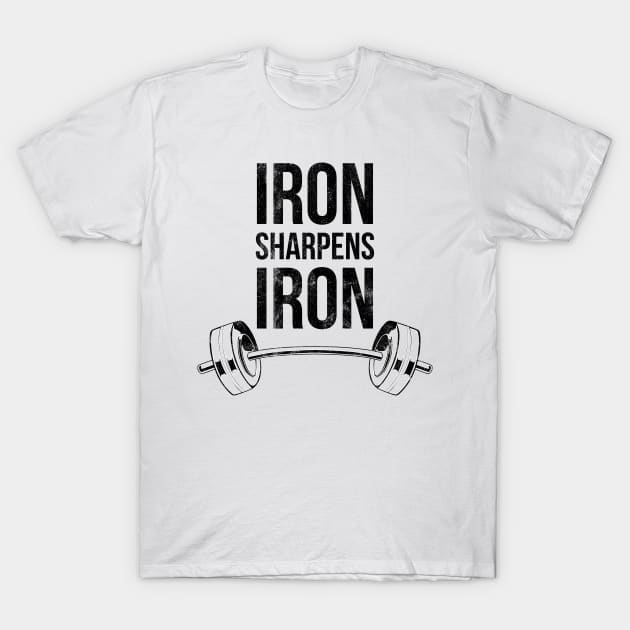 Iron Sharpens Iron Weightlifting God Weights Scripture Lifting Bible Verse Faith Proverbs Psalm Christian Religion T-Shirt by Shirtsurf